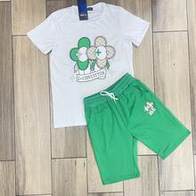 CONJUNTO DE SHORT PARA CABALLERO, CON ESTAMPADO COLORIDO Y PIEDRERIA, TELA FRESCA - Blanco - Ver 1