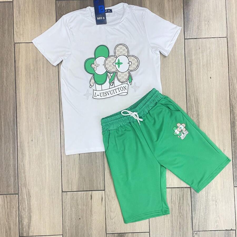 CONJUNTO DE SHORT PARA CABALLERO, CON ESTAMPADO COLORIDO Y PIEDRERIA, TELA FRESCA - Blanco - Ver 1
