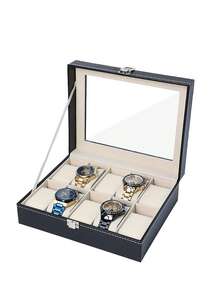 1-Piece Large-Capacity PU Watch Box, Watch Display Case, And Jewelry Storage Box - Black - View 5