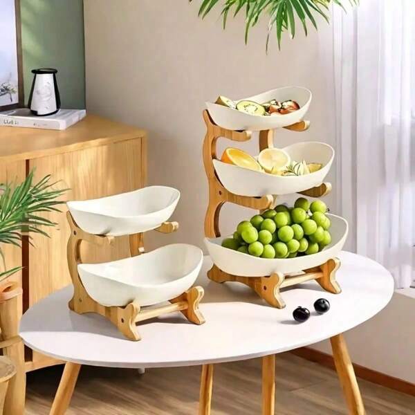 Plastic Fruit Bowl Organiser - Extra Large Snack Storage & Decorative Serving Tray For Kitchen Worktop Christmas Gift For Home & Restaurants
