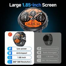 2025 Upgrade Sporty Smartwatch With 730mAh Extra-Long Battery Life, 1.85 Inch AMOLED Round Screen Smartwatch With Flashlight, Support Wireless Calling/Alarm Clock/ Weather Forecast/Music Control, Fitness Tracker With Over 100 Sport Modes, Men's Smart Watch, Compatible With IOS/Android, Gift