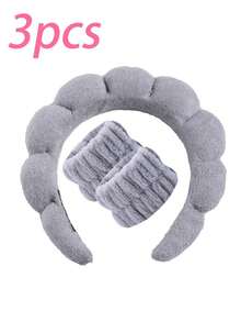 3pcs/Set Upgraded Thick Sponge Spa Headband And Wristband Set For Women, Suitable For Washing Face, Makeup, Skincare, SPA Use, Fluffy Sponge Headband And Wristband, Also Suitable As Birthday, Holiday, Date Gift For Family, Friends, Partners (3/2/1pc Available)
