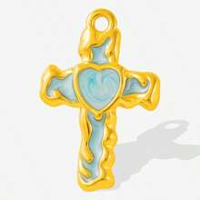 2pcs/7pcs Luxury Dark Style Hiphop 304 Stainless Steel Drip Oil Gold/Silver Heart Cross Pendant Necklace Earring Jewelry DIY Accessories, Gold Plated/Silver Jewelry Making Charms