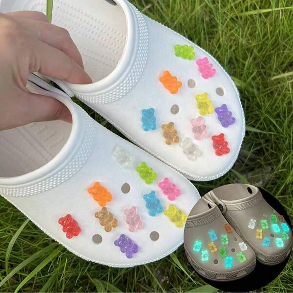 10/20 Pieces Set Of Luminous Gummy Bear Series Shoe Decoration, Shoe Charms, Diy Accessories For Clogs Sandals Back To School