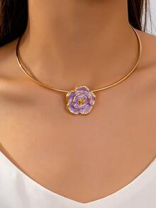 1 pieza Collar minimalista floral con diseño dorado y elegante rosa 3D como regalo para San Valentín, mamá, madre, Día de la Madre