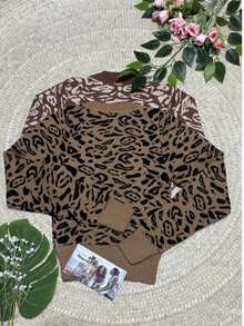 New Sweaters All-Over Print Leopard Print Casual - Khaki - View 2