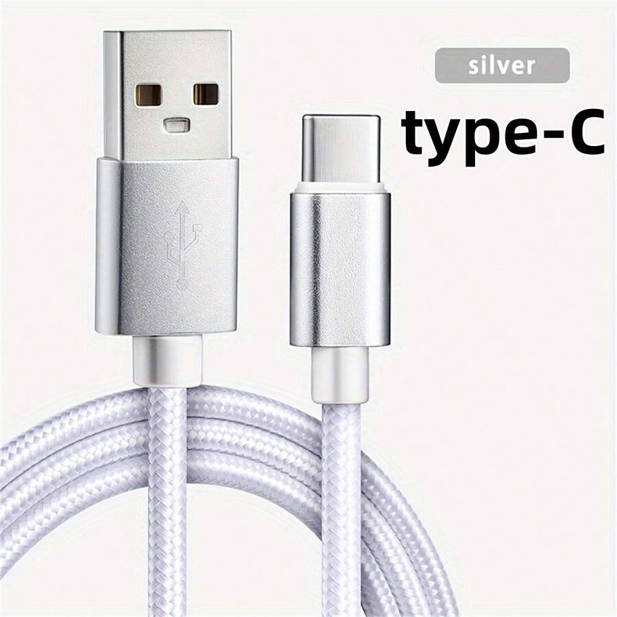 重型快速充电 USB C 型数据手机充电器线 2 米 3 米 1 米/安卓 - 銀色 - 查看 1