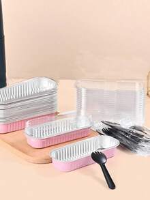 30个（10个盒子+10个盖子+10个勺子）长方形有盖烘焙包装盒，创意简约实用多功能大容量甜品盒，适用于烤奶酪、红薯、寿司、烤榴莲、面包、甜品店、餐厅、厨房、家居、派对、婚礼、毕业典礼、万圣节、圣诞节