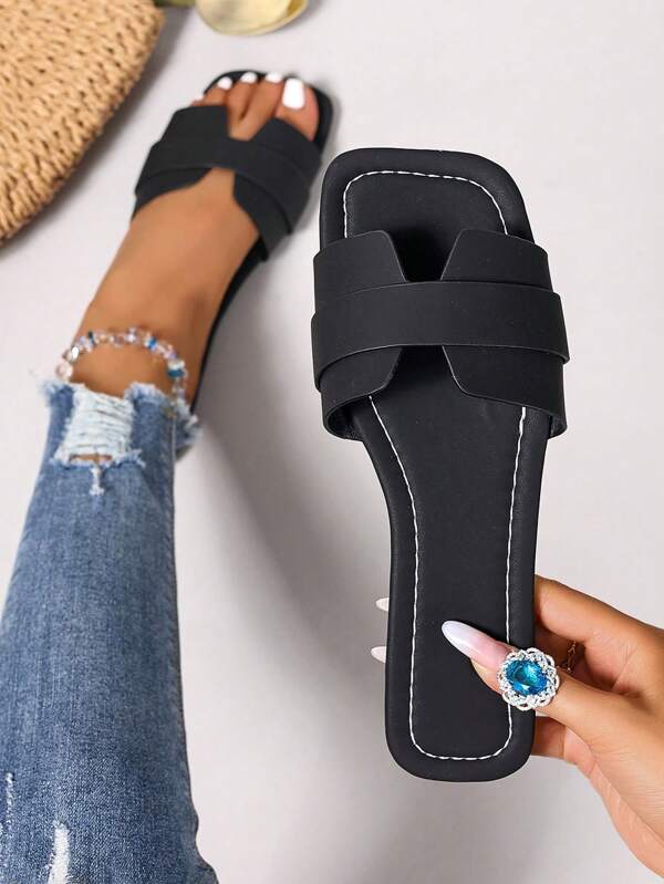 Nuevas sandalias de verano/primavera tipo pala de estilo casual para mujer, cómodas, con tacón plano y punta redonda, diseño versátil y minimalista para la playa