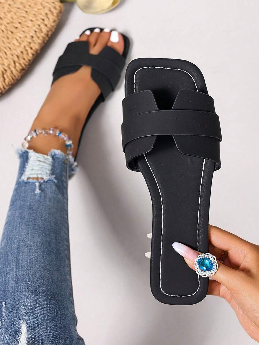 Nuevas sandalias de verano/primavera tipo pala de estilo casual para mujer, cómodas, con tacón plano y punta redonda, diseño versátil y minimalista para la playa