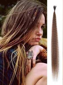 Rainbow 16inch Leopard Print Feather Hair Extension Stick10 Root Synthetic Wig Hair Accessories For Women Girl Red Wig