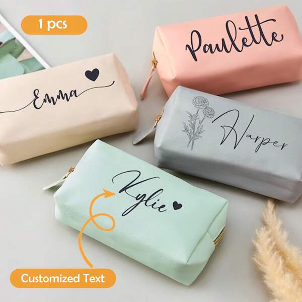 1pc Customized Name Makeup Bag - Personalized Letter Cosmetic Bag, Leather Toiletry Bag, Bridesmaid Bag By Birth Month, Bridal Party Gift, Bachelorette Party Favor, Multifunctional Letter Makeup Bag, Large Capacity, Functional, Foldable, Practical, Multipurpose, Minimalist, Kawaii, Vacation Vibe/Holiday, Casual, Basic Hot Pink Customized Name Makeup Bag - Personalized Letter Cosmetic Bag, Leather Toiletry Bag, Bridesmaid Bag By Birth Month, Bridal Party Gift