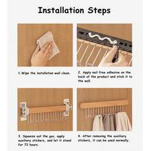 1pc 12/16 Inch Wooden & High Quality Stainless Steel Retractable Closet Rail With 8/12 Hooks, Includes Pants Rack, Bra Rack, Kitchen Rack, Entrance Hall Rack, Suitable For Closets, Entryways, Kitchens, Maximizes Narrow Spaces, Comes With Adhesive And Mounting Tape - Khaki - View 11