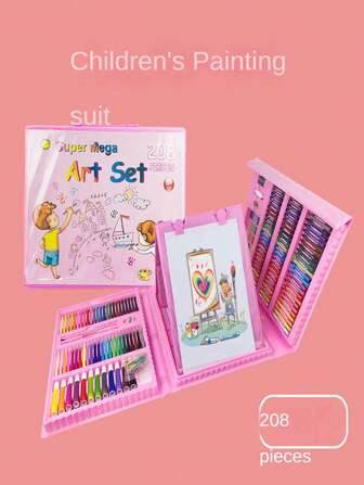 Set de 208 piezas de kit de pintura lavable para niños, incluye caja de regalo, juego de rotuladores, el regalo perfecto para el pequeño artista, pinceles para grafiti, regalo para niños, apto para diversos escenarios de pintura con una amplia gama de colores