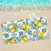 1 pieza Toalla de playa de microfibra ultra suave con estampado de limón - Absorbente, secado rápido, adecuada para nadar, acampar, bañarse y decoración del hogar, esenciales de viaje, accesorios de viaje, artículos esenciales de playa