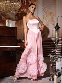 Modphy 全新优雅性感露肩大喇叭 3D 向日葵印花长裙，时尚婚礼周年生日派对复活节庆祝礼服，正式礼服，晚礼服，婚礼宾客礼服