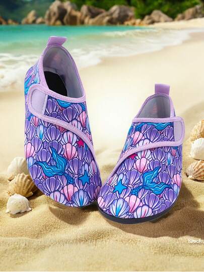 Kids Outdoor Beach Shoes, Summer Boys/Girls Purple Shell Thick Soft Bottom Lightweight Breathable Comfortable For Seaside, Water Play, Outdoor Swimming, Beach, Elastic Socks Shoes