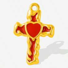 2pcs/7pcs Luxury Dark Style Hiphop 304 Stainless Steel Drip Oil Gold/Silver Heart Cross Pendant Necklace Earring Jewelry DIY Accessories, Gold Plated/Silver Jewelry Making Charms