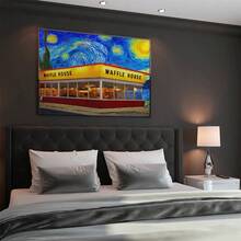 1 Pc Canvas Painting,Waffle House, Starry Night, Painting, Canvas, Interior, Chair, Wall, Floor,Wood Framed Painting (1) Thickness 2.5 Cm/ 1 Inch-Home Decoration For All Occasions,Ideal New Year, Valentine's Day,Thanksgiving,Easter,Christmas Gift,Room Decoration Aesthetic,Wall Decoration Art,Perfect Gift,Autumn And Winter Wall Decoration,Living Room Decoration, Bedroom Decoration, Kitchen Decoration, Entry Decoration, Bathroom Decoration, Direct Wall Painting, High Quality Wall Painting Poster,Modern Home Decoration Stretched And Framed Ready To Hang - Multicolor - View 4