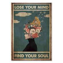 1pc Wall Arts Posters Vintage Decorative Board Wall Retro Images Canvas Painting Kindness Losing Reason Find Your Soul Yoga Poster Retro Home Decoration Optional Frame ,Wall Art With Frame - Multicolor - View 55