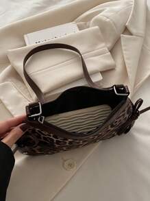Bolsa de ombro feminina elegante, de cor sólida, com rebites simples e estampa de leopardo, ideal para compras, carteiras, compras, jovens mulheres, estudantes universitárias, recém-chegadas e trabalhadoras de colarinho branco. Ideal para escritórios, universidades, trabalho, negócios, deslocamento diário, atividades ao ar livre, viagens e passeios.