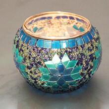 4-Piece Set Of Gorgeous Handmade Turkish Moroccan Mosaic Glass Candle Holders - Colored Unique Decorative Patterns Centerpiece, Handmade Pen Holder, Potted Flower Plate, Makeup Storage, Candle Container For Romantic Dinner, Wedding Anniversary, Birthday, Party Decor, Home Decor And Multicultural Festivals Including Christmas, New Year, Diwali And Three Kings Day