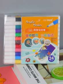 Set de 12/24/36/48 rotuladores de pintura acrílica de colores para pintura y manualidades DIY, a prueba de agua, lavables, se pueden usar para pintar en tela, vidrio, cerámica, plástico y la mayoría de las superficies, es una papelería de pintura utilizada para manualidades DIY, bocetos y crear hermosas obras de arte en oficinas, escuelas, estudiantes, papelería y útiles escolares.