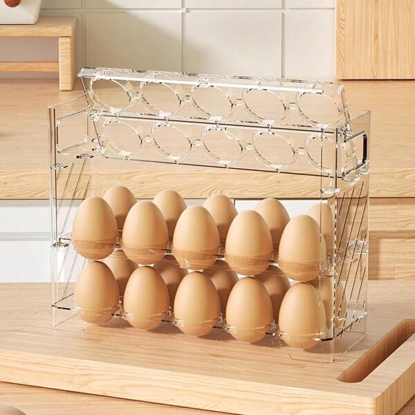 Organizador de almacenamiento de huevos para refrigerador con capacidad de 30 huevos, estante de 3 capas para la puerta, con seguimiento de fecha, caja de almacenamiento de huevos de plástico resistente, adecuado para puertas laterales de refrigeradores de cocina y comedor