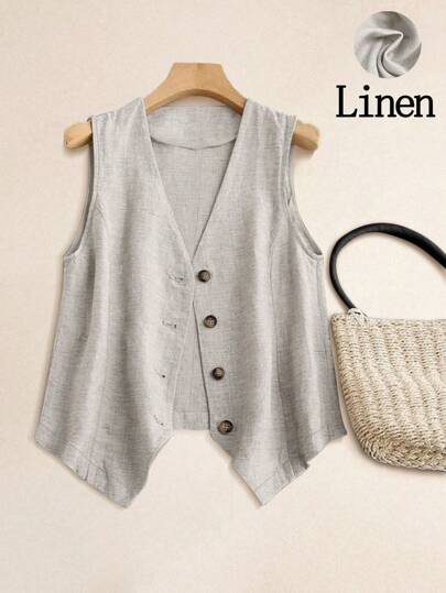 Women's Casual Linen Vest Short Jacket, Spring/Summer