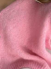 Women's Hooded Sheer Cardigan Knitted Sweater - Pink - View 2