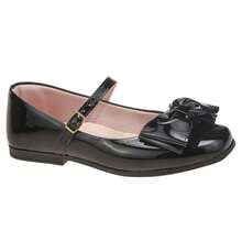 Girls' Party Shoes Patent Leather Double-Stitched Bow Lightweight Comfortable Sizes 28 To 34 Round Toe - màu đen - Xem 2