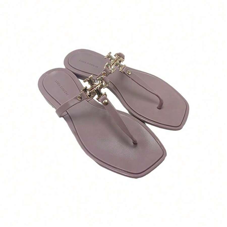Women's Square Toe Flip Flops Jelly Sandals - Brown - View 1