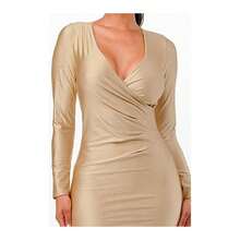 Vestido largo de manga larga y brillo en maxi - Verde cazador - Ver 8