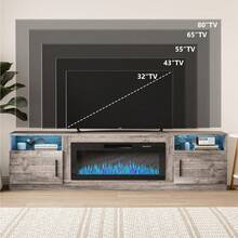 80" Fireplace TV Stand With 36" Fireplace, Up To 90" TVs, 70" Entertainment Center, With 20 Color Lights, TV Media Console With Storage Cabinets For Living Room - GREY-80inch - 查看 6
