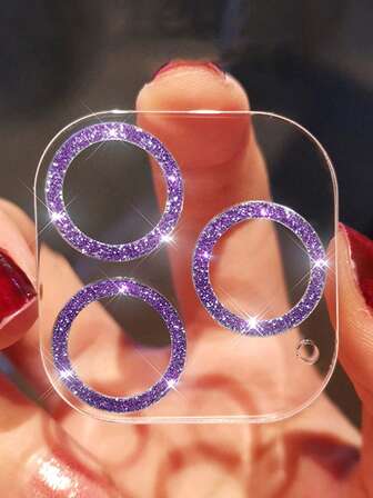 1 szt. Brokatowa folia ochronna na obiektyw telefonu, naklejka z brokatową folią, kompatybilna z Apple 16 15 14 13 12 11 Pro Max Plus Mini, prezent urodzinowy, dla rodziny i przyjaciół, lśniący kryształ, folia ochronna na obiektyw, akcesoria do telefonu, wodoodporna, odporna na wstrząsy, odporna na upadki, odporna na zarysowania, odporna na odciski palców, pełna osłona