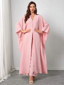 女士春夏纯色纽扣休闲长衬衫搭配阔腿裤。优雅的冬季女士服装，适合度假和约会，端庄大方 - 粉色 - 查看 1