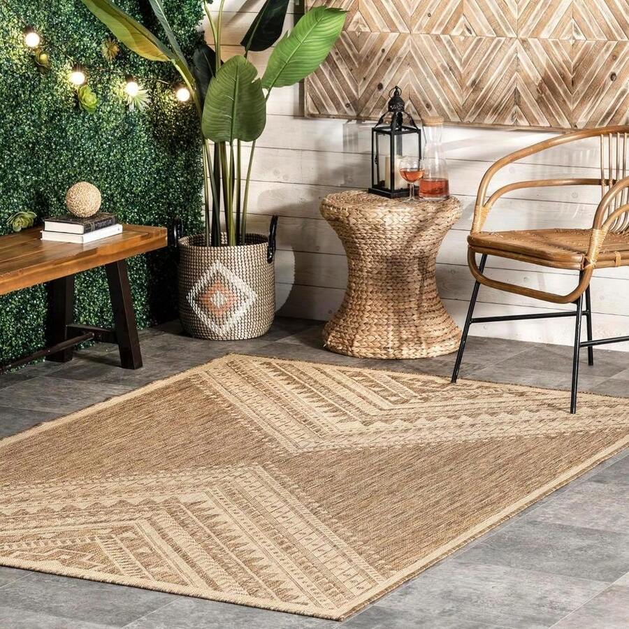 NuLOOM 4' X 6' Outdoor Performance Area Rug, Stain Resistant, Weather Resistant, High Traffic, Patio, Balcony, Outside, Landry Brown - Beige - View 1
