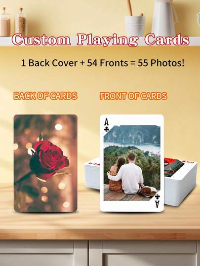 Anpassade fotospelkort med mittskuren stil - Personliga fotokort - Perfekt för presenter, bröllop, fester och spelkvällar - Den bästa presenten till partners, vänner och familj