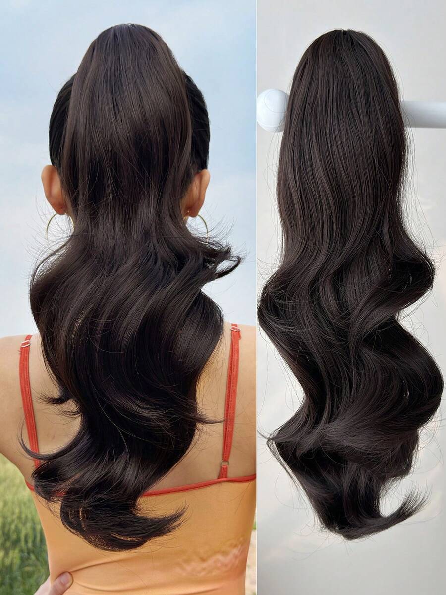 16-18 Inch Black/Brown Claw Clip-In Ponytail Extensions, Heat-Resistant Synthetic Fiber, Suitable For Women And Girls Daily Use