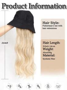 26-Inch European And American Women's Fashionable Black Fisherman's Hat, Wavy One-Piece Wig Hat, Golden Fisherman's Hat Wig