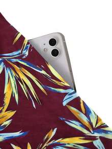 Vestido con estampado floral, escote profundo en V y bolsillos, elegante para vacaciones de verano - Burdeos - Ver 4