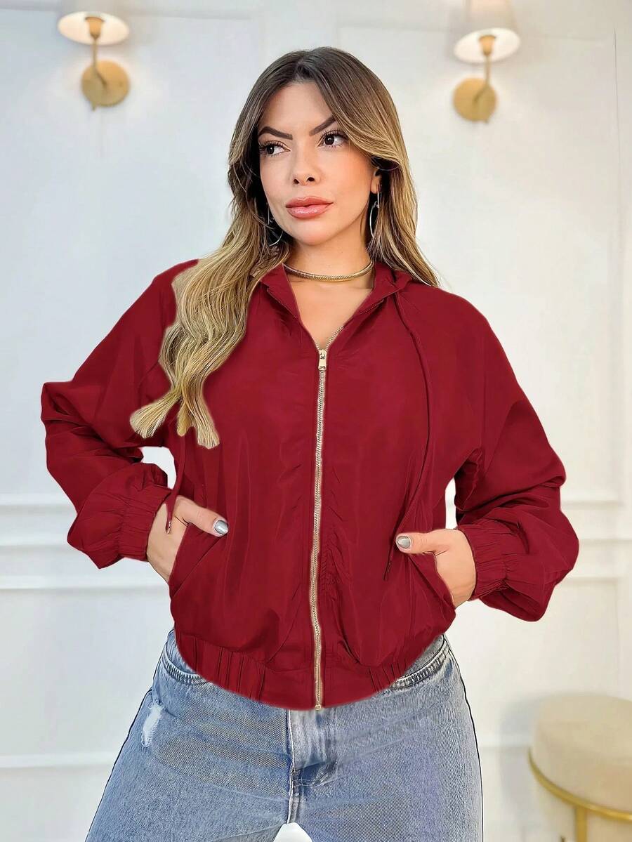 Faminina Windbreaker Bomber Jacket - 酒紅色 - 查看 1