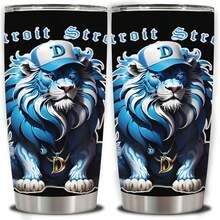 1pc 20oz Detroit Strong Lion Tumbler, Double Wall Vacuum Insulated Travel Mug, Spill Proof Lid, Perfect Gift For Dad, Mom, Ideal For Christmas, Thanksgiving, Valentine's, Mother's, Father's Day, Gift For Birthday, Coffee Cup - 20oz - View 1