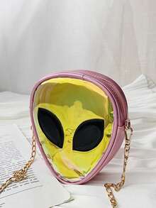 1个全息外星人设计新奇包，迷你新奇包，PVC材质，外星人图案，拉链链条，透明包，适合工作、旅行，女士变色激光包，单肩包，拉链斜挎包，休闲购物袋，完美个性新奇礼物