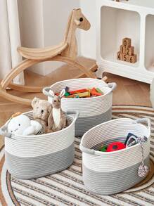 3pcs Elliptical Laundry Basket,Tall Laundry Basket With Handles, Toy Storage Basket,Jute Clothes Hamper Woven Rope Laundry Hamper For Decorative Storage Of Dirty Clothes,Toys And Blankets In Bathroom,Baby Room And Living Room