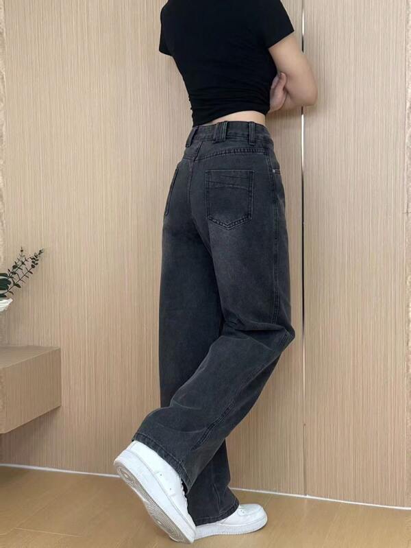 Women's Black & Gray Stylish Wide-Leg Jeans