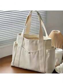 1 pièce/2 pièces Grand sac fourre-tout en canevas, sac à bandoulière avec plusieurs poches, sac de course réutilisable, facile à transporter avec une poignée confortable, pour un usage quotidien et comme cadeau. Sac à main portable pour l'école, le travail et les courses