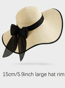 Chapeau de soleil à large bord pour femmes, chapeau de paille décontracté de plage pour les vacances, mode