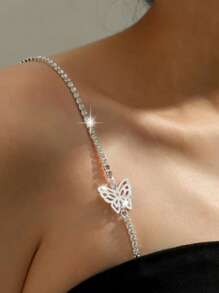 6 pezzi/2 pezzi Nuovo sottotipo di reggiseno anti-luce, senza spalline, con laccetti per collo e spalline, chiusura a farfalla, spalline invisibili antiscivolo, ampi ganci per reggiseno con strass, stile brillante europeo e americano, sexy e alla moda