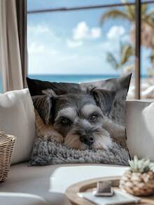 1pc Modern Mini Schnauzer Dog Pattern Pillow Case, 18" X 18", Machine Washable, Single-Sided Print, Zipper Closure Polyester Pillowcase, Suitable For Sofa And Bedroom Decor, Fits All Room Types (Pillow Insert Not Included) - Grey - View 6